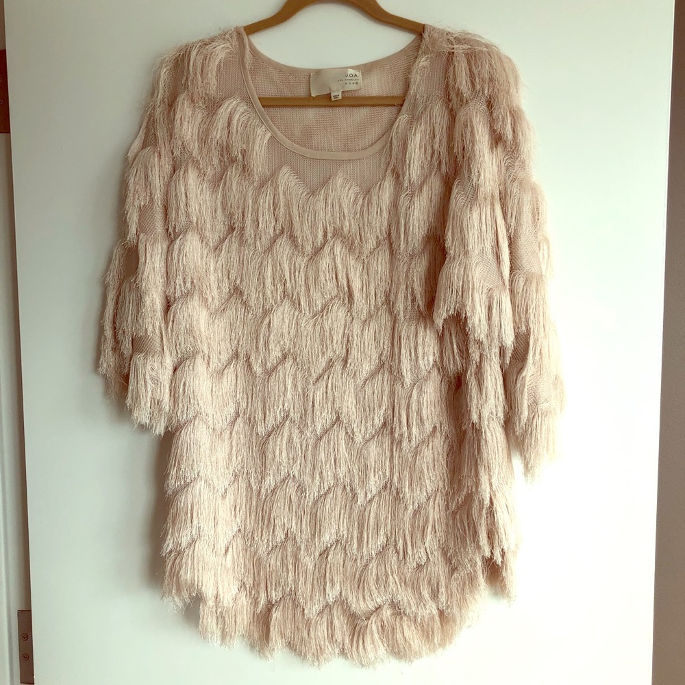 J.O.A. cream fringe top
